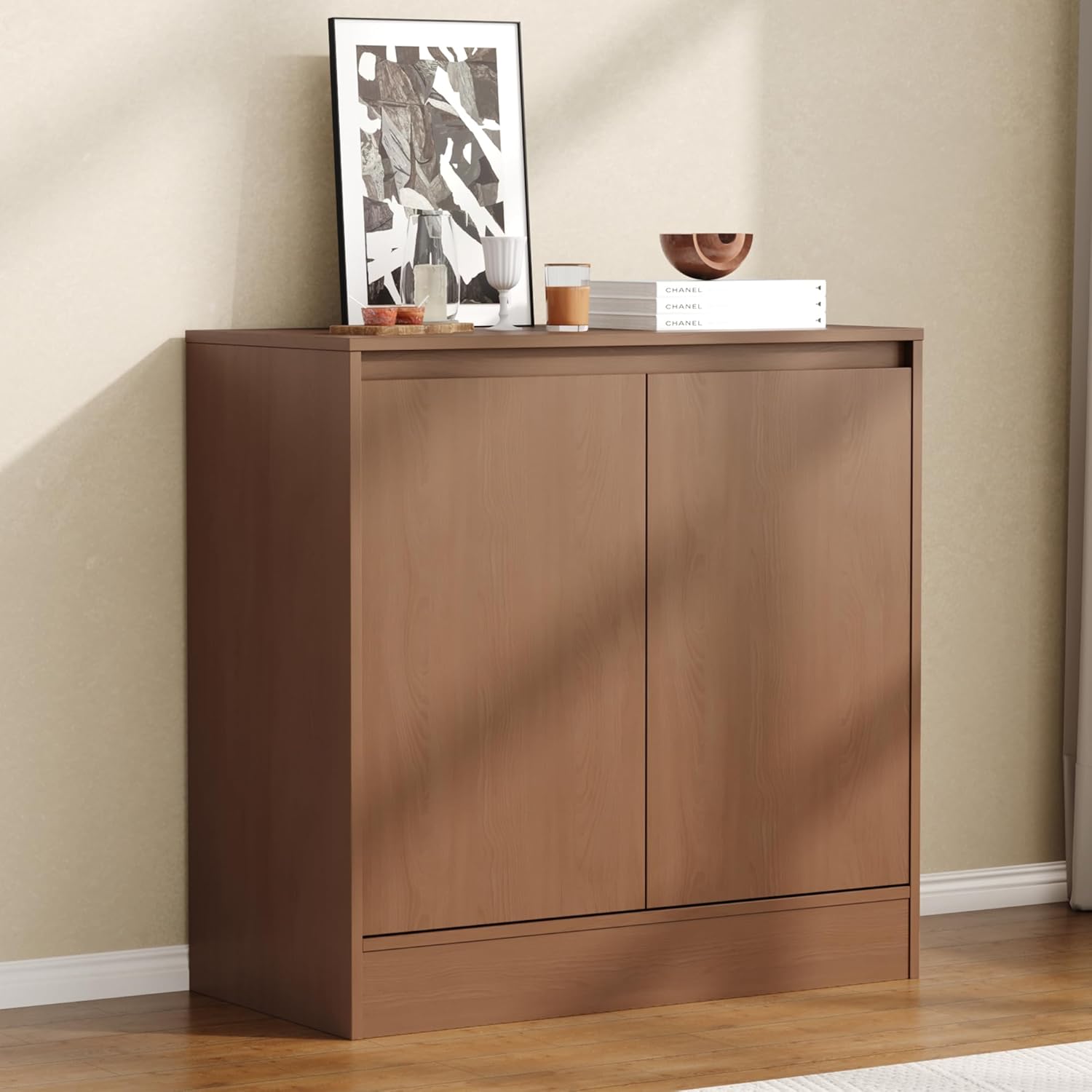 Housoul Buffet Cabinet with Storage, Coffee Bar Cabinet with 2 Doors and Adjustable Shelf, Modern Kitchen Buffet Sideboard for Living Room, Kitchen, Walnut