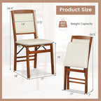 COSTWAY Folding Dining Chairs Set of 2, Wooden Kitchen Side Chairs w/Padded Seat, Solid Wood Frame, 400 LBS Load Bearing, No Assembly Needed, Vintage Foldable Chairs for Dining Living Room, Walnut