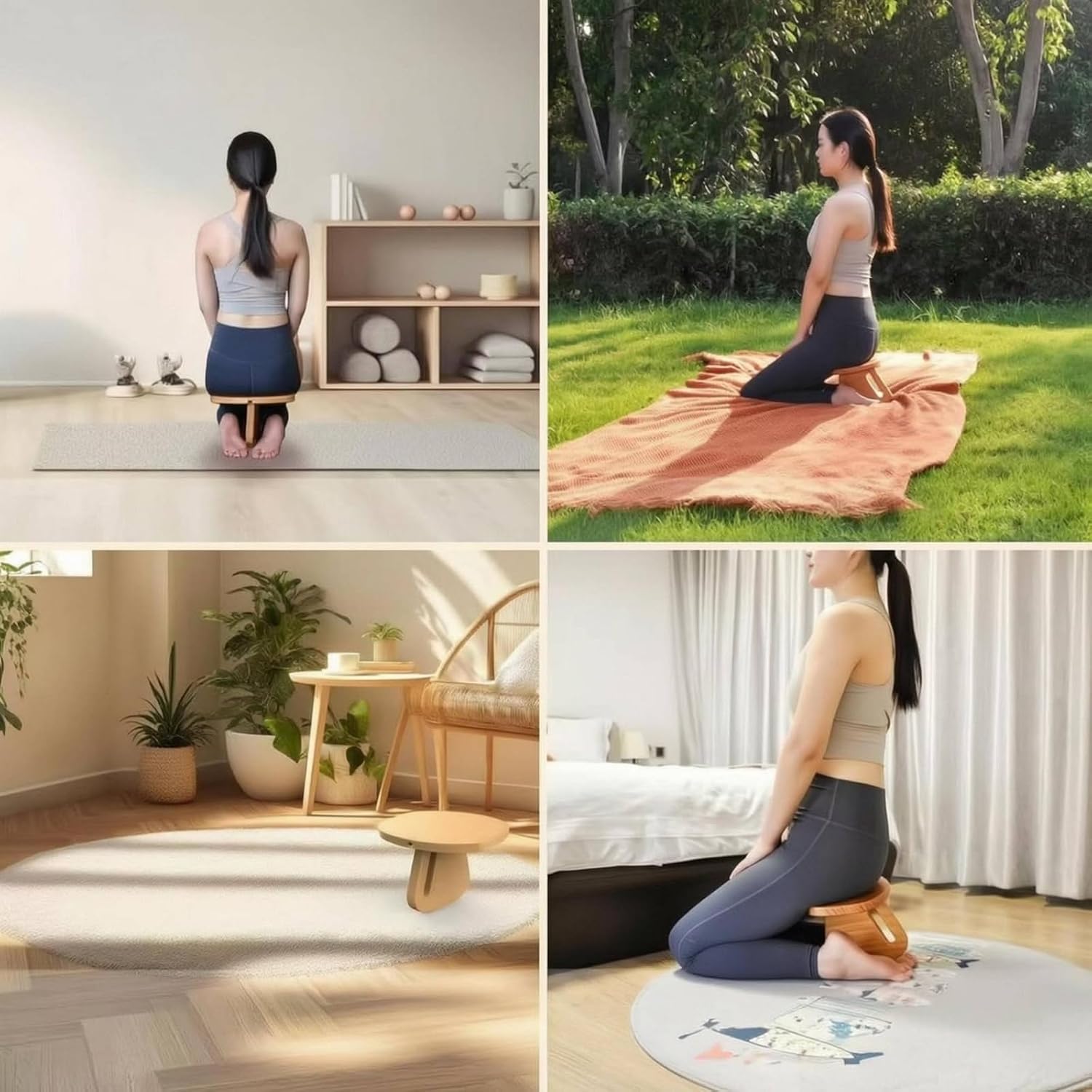 Gralara Wooden Mindfulness Stool Wood Finish Meditation Stool Two-Piece Seating Furniture for Balance Training