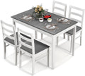 COSTWAY Dining Table Set for 4, 5-Piece Dinette Set with Rubber Wood Legs, Anti-Slip Pads & Space-Saving Design, Farmhouse Kitchen Table and Chairs for Kitchen, Apartment, Studio