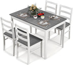 COSTWAY Dining Table Set for 4, 5-Piece Dinette Set with Rubber Wood Legs, Anti-Slip Pads & Space-Saving Design, Farmhouse Kitchen Table and Chairs for Kitchen, Apartment, Studio