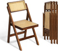 VINGLI 4 Pack Rattan Dining Chair, Wood Folding Chair with 360° Swivel Backrest, Rubberwood Frame and Rattan Woven Seat and Back, Walnut, Set of 4