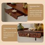 Wall Mounted Altar Table with LED Light, Bamboo Buddha Shrine, Chinese Style Floating Offering Shelf for Meditation, Home, Spiritual Decor(Reddish-Brown,40cm/15.7in)