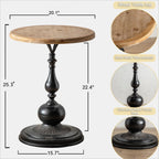 Round End Table Living Room, Vintage Side Table, Farmhouse Pedestal Table for Bedroom, Retro Wood Accent Tables for Home Decor, Patio Black