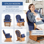 Beech Wood Gliding Rocking Chair for Nursery, Rocking Chair Glider Rocker with Arm Rest, Padded Cushion for Living Room Bedroom Reading Room, 280lbs Weight Capacity, Blue