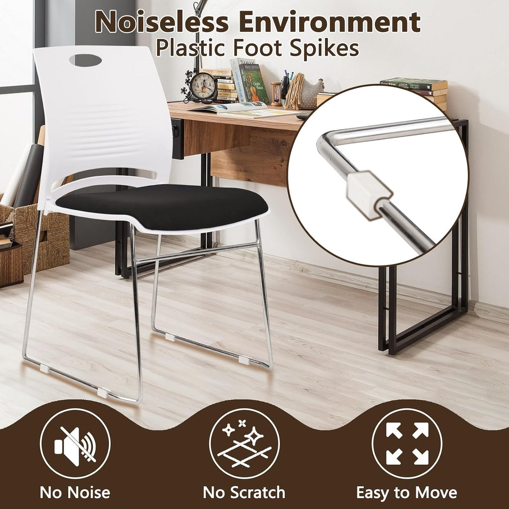 CLATINA Stacking Home Office Guest Chair, Reception Stackable Chairs with Metal Sled Base, Conference Lobby Waiting Training School Kitchen Banquet Chair, Plastic Desk Chairs No Wheels, White, 8 Pack
