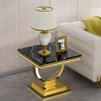 Modern Marble End Table, 22.8" Square Black Side Tables with Gold Stainless Steel O-Shaped Base, Faux Marble End Table Nightstand Bedside Tables for Living Room Bedroom Office