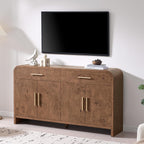 59" Sideboard Buffet Cabinet with Storage, Curved Sideboard Cabinet＆ Adjustable Shelves, FSC-Certified Wooden Board Modern Credenza Buffet Table Console Cabinets (Dark Burl)