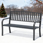 YLGJ&TIDY 50 Inches Garden Benches for Outdoor Patio Bench with Stripe Pattern Backrest Armrest Weatherproof Park Benches Metal Bench for Garden Park Porch Lawn Yard (Vertical Line)