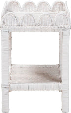 Bali & pari Sumana Natural Rattan Side Table - Handwoven Wicker 2-Tier Accent End Table with Scalloped Tray Top for Living Room, White