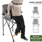 LANMONTAIN Extra Tall Folding Camping Chairs,30.7'' Seat Height Portable Hard Arm Bar Chairs w/Cup Holder,Side Mesh Pocket and Footrest,Heavy Duty Support 350 Lbs Comfy Director Chairs,Black&Grey