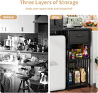 VOWNER Mini Fridge Cabinet with Power Outlet, 3-Tier Industrial Style Kitchen Microwave Stand Baker Rack with Drawer, Utility Storage Shelf for Home Kitchen Dorm Office, Black, 35" Lx22 Wx37 H