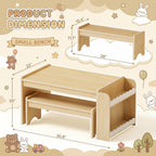 Kids Table and Bench Set, Montessori Kids Table and Chair Set, Indoor Wooden Toddler Activity Table with Bookshelves, 37”X22” Desktop, Children Desk for Home, Classroom, Boys, Girls (Natural)