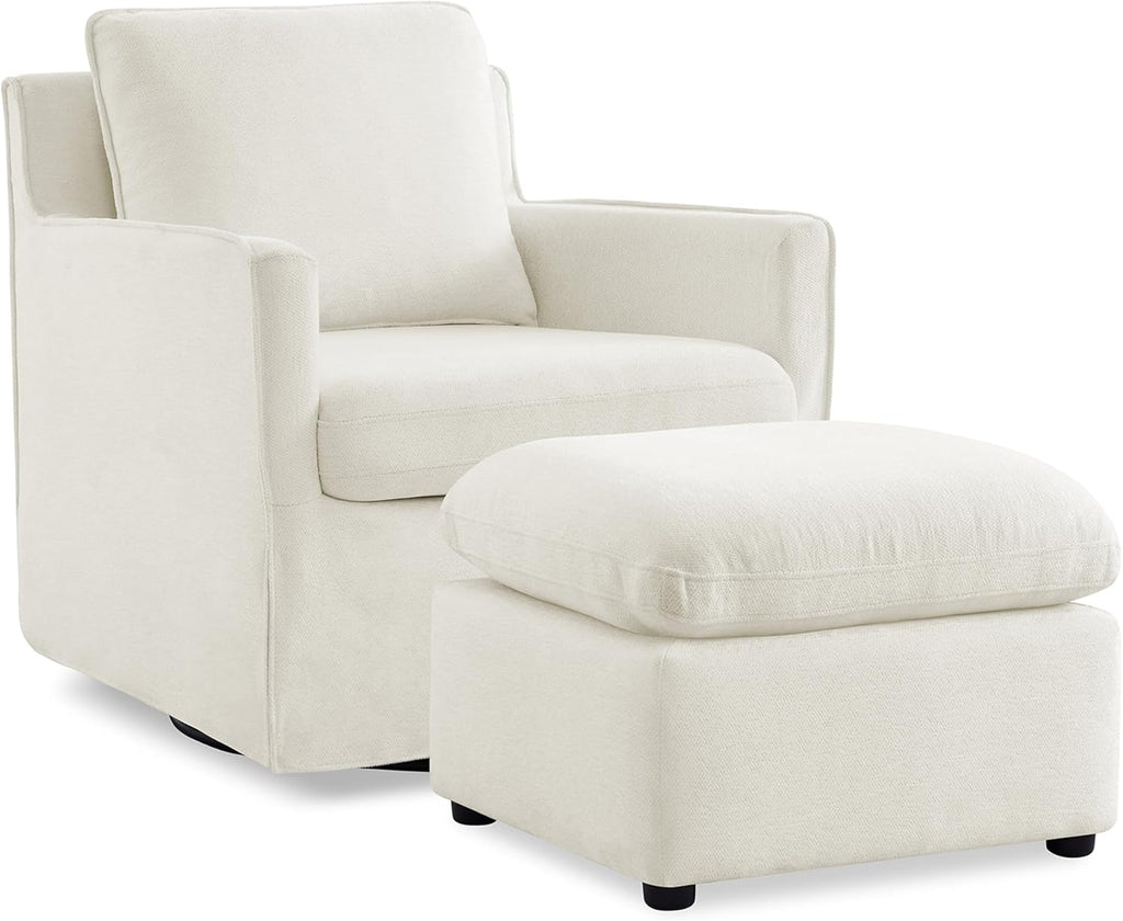 KISLOT Swivel Accent Chair with Ottoman, Rocking Recliner 360 Degree Swivel Armchair Machine-Washable Cover for Nursery Living Room Bedroom