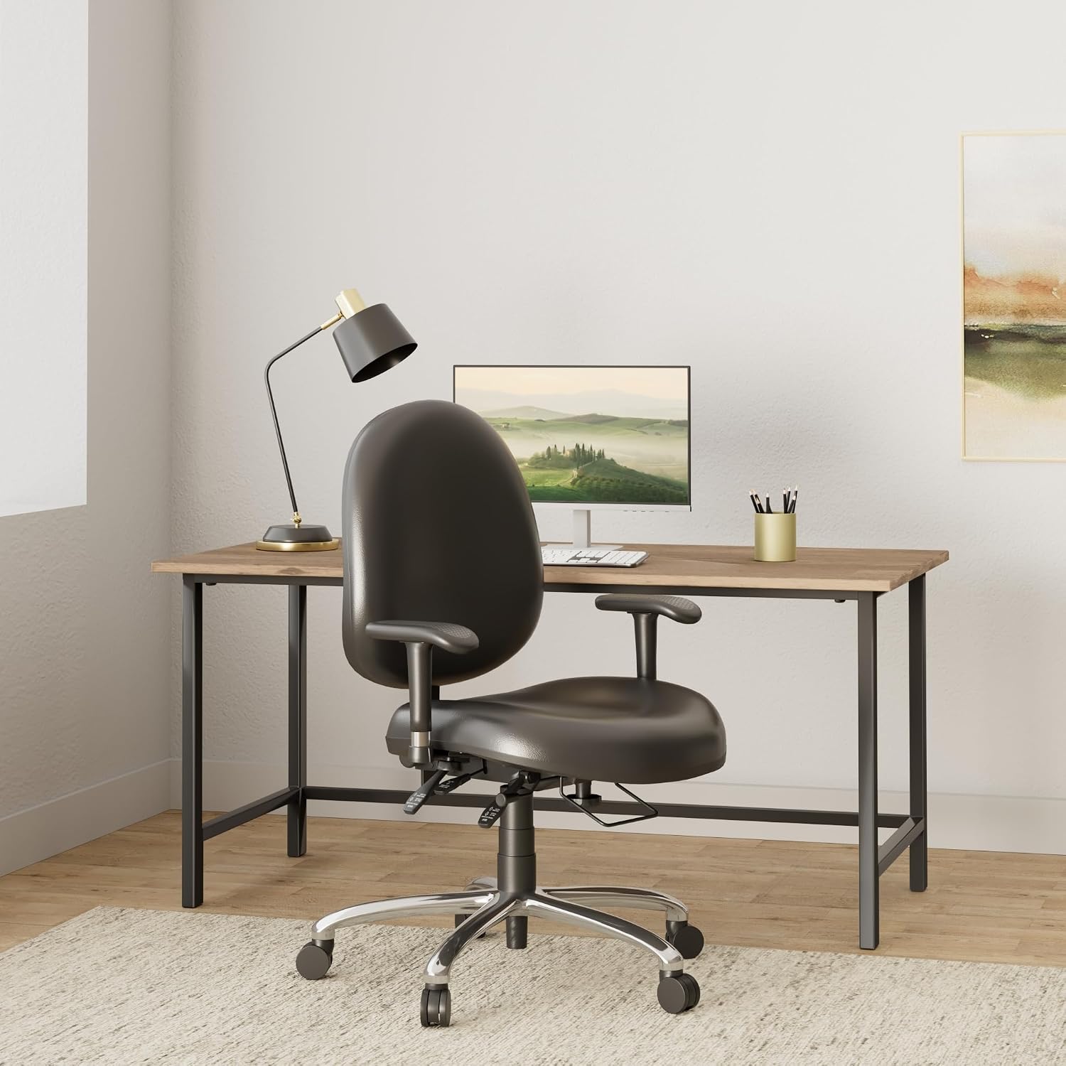 OFM 24/7 Vinyl Office Chair, BIG & TALL 400lb Max Weight, Adjustable Back & Seat Height, With Wheels, Black