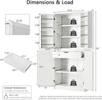 72" Tall Kitchen Pantry Cabinet, Storage Cabinet with 8 Door Shelves, Hidden Drawer, 3 Adjustable Shelves, Farmhouse Kitchen Cabinet for Dining Room, Bathroom, Living Room