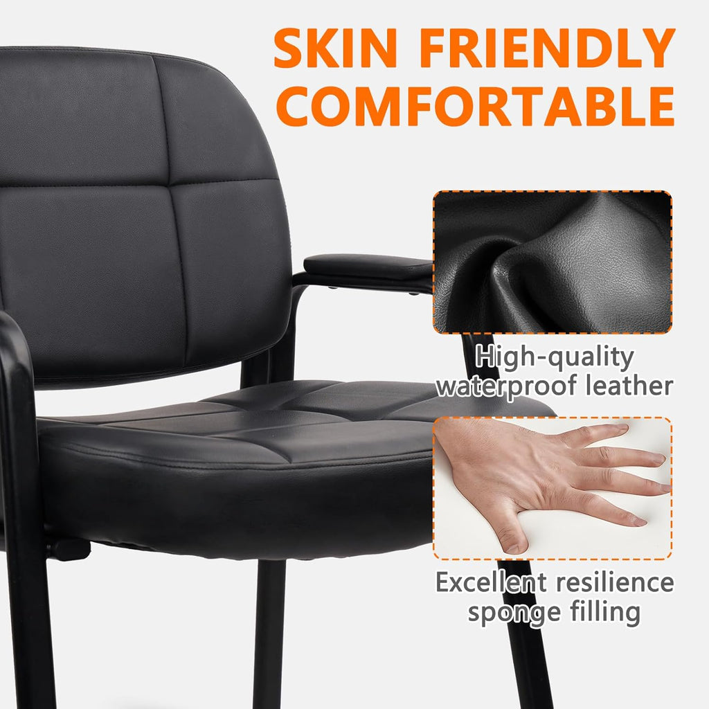 CLATINA Big and Tall 400 lbs Office Guest Chair, Leather Waiting Room Reception Chair No Wheels with Padded Arms for Elderly Home Meeting Conference Room Lobby Side Salon Clinic, Black 4 PK