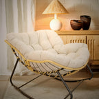 Modern Patio Rocking Egg Chair with Thick Cushion and Rattan Wicker Frame, Indoor Outdoor Lounge Chair with 360° Swivel Comfort, Heavy-Duty Metal Base for Bedroom Living Room Porch Garden (Beige)