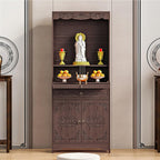 Meditation Table with Storage, Bamboo Buddhist Altar Cabinet, Personal Shrine Altar Table, Chinese Pooja Prayer Cabinet, for Living Room, Bedroom, Office(70cm/27.5in)