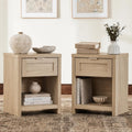 Walsham Natural Nightstands, Light Weathered Oak, 2 Set | Boho Bed Side Table, Minimalist Night Stand, Drawer and Storage Shelf, Farmhouse End Tables