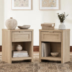 Walsham Natural Nightstands, Light Weathered Oak, 2 Set | Boho Bed Side Table, Minimalist Night Stand, Drawer and Storage Shelf, Farmhouse End Tables