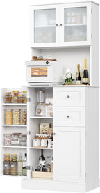 BOTLOG 72" Tall Kitchen Pantry Storage Cabinet, Kitchen Hutch Cabinet with Doors and Shelves, Modern Food Pantry with 2 Drawers for Dining Room, Living Room, White