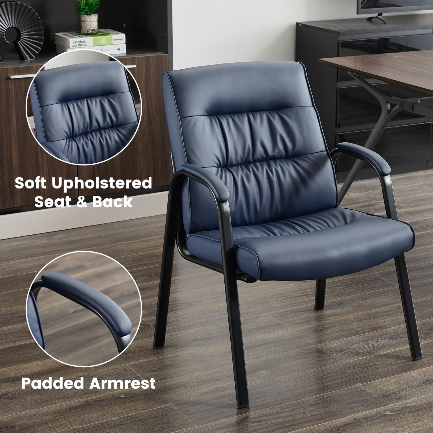 Big&Wide Office Guest Reception Chair Set of 2, Conference Room Chairs Waiting Room Chairs 2 Pack, Modern Leather Office Desk Chair No Wheels(Navy Blue)