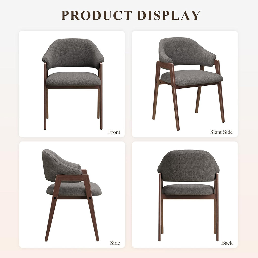 MALOL Wooden Dining Chairs Set of 2, Modern Fabric Upholstered Dining Room Chair, Kitchen Side Chairs, Farmhouse Dinner Chair with Curved Open Back for Kitchen, Grey