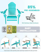 Folding Adirondack Chair with Dual Cup Holders Set of 2, Ergonomic High Back Fire Pit Chair,HDPE All-Weather Outdoor Patio Chair for Garden, Deck,Aruba Blue