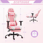 ECOTOUGE PC Gaming Chair Massage Ergonomic Office Desk Chair Racing PU Leather Recliner Swivel Rocker with Headrest and Lumbar Pillow, Pink-White