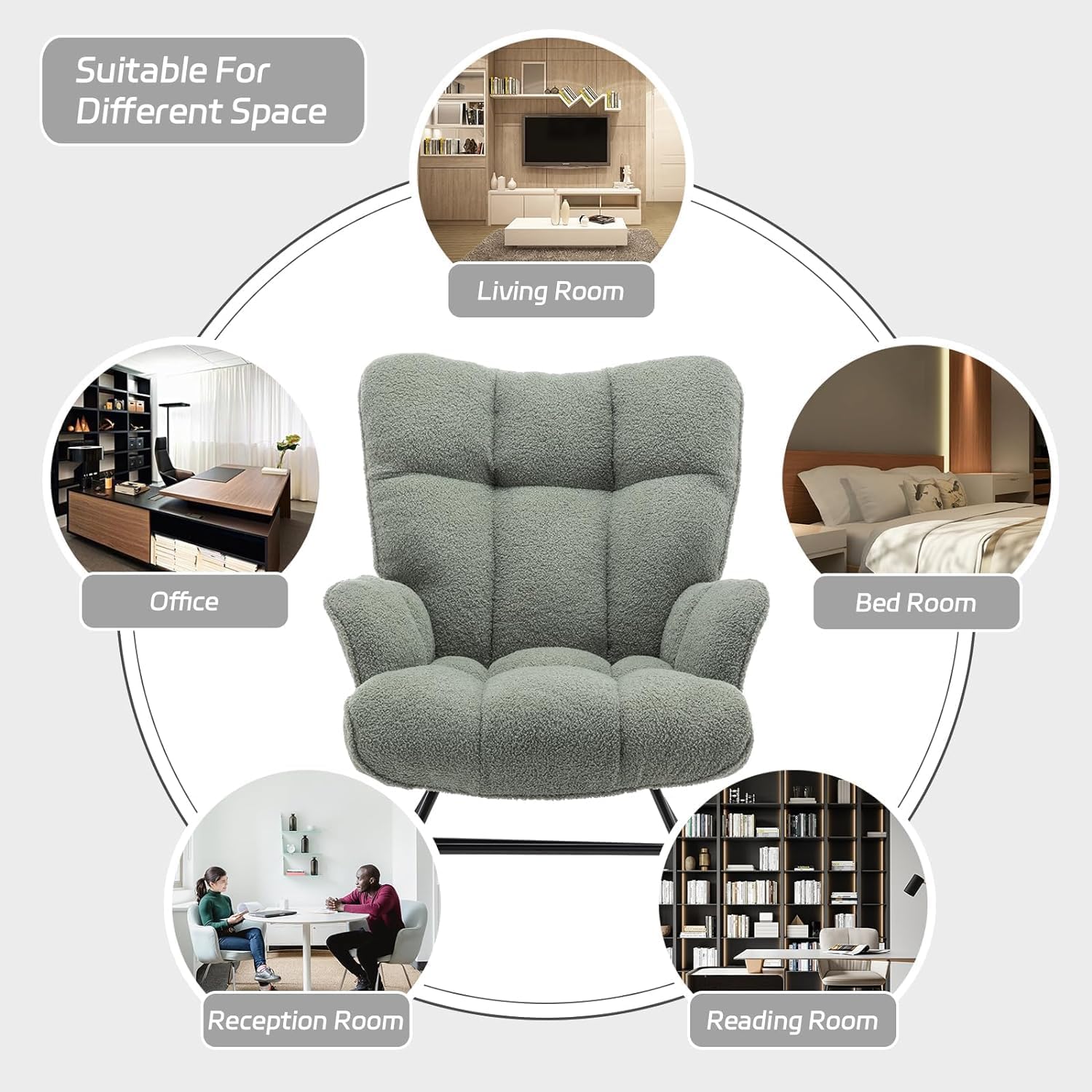 SAETSFEG Rocking Chair Nursery Teddy Upholstered Glider Rocker Small Rocking Chair Indoor Nursering Chair for Small Space Green