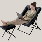 Walsham Folding Comfy Chair with Ottoman, Faux Fur Soft Cozy Lounge Reading Papasan Chair with Footrest for Adults Kids Bedroom Living Room Dorms Small Space, Black