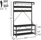 IDEALHOUSE Industrial Hall Tree with Bench and Shoe Storage, 3-in-1 Entryway Mudroom Organizer with 8 Coat Hooks, Heavy Duty Standing Clothes Rack for Hallway, Black