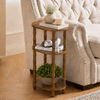 Narrow Side Table with Storage, 3-Tier End Table Skinny Nightstand for Bedroom, Living Room Small Space, Rustic Brown