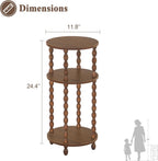 AWASEN Small Round End Table, Round Side Table with 3-Tier Open Shelf for Small Spaces, Wood Accent Table Nightstand for Bedroom, Living Room, Office, Walnut Brown