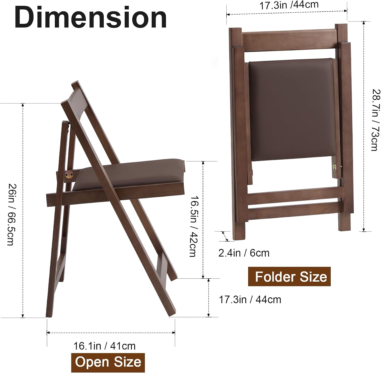 Folding Dining Chairs with Cushion, Padded Folding Chairs Lightweight, Modern Folding Patio Chairs, Wooden Dining Chairs, Foldable Chairs Set of 2 for Picnic, Camping, Office, Party, Walnut