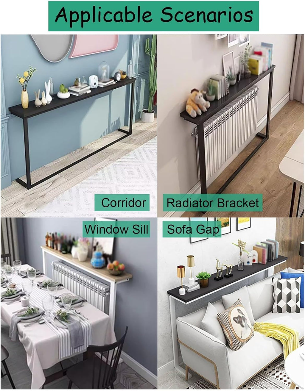 Modern Narrow Hallway Accent Table, Behind Couch Slim Table for Dorm Room, Wooden Window Sill & Radiator Tables for Home Office(White,160x20x80cm)