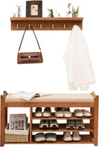 PETKABOO Hall Tree with Bench and Shoe Storage, Coat Rack Shoe Bench Set with Seat Cushion and 6 Hooks for Entryway, Hallway, Living Room and Bedroom