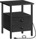 HOOBRO End Table with Charging Station, Bedside Table with 2 Drawer & USB Port & Type-C Port, Nightstand for Small Spaces, Stable and Sturdy, for Living Room, Black BB43UBZ01