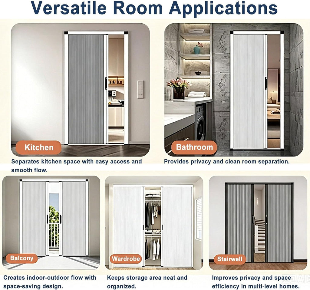 Accordion Sliding Door for Balcony Patio Bedroom Closet Kitchen Pantry, No Drill Space Saving Interior Divider Doorway, Aluminum Frame Room Bi-Fold Doors(170x200cm(67"x79"))