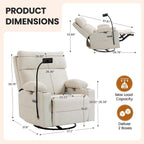 FiveWillowise Power Rocking Chair Nursery with Adjustable Armrests&Headrest, Glider Recliner Chair, Swivel Reading Chair with Electric Lumbar Support, Cup Holder, Nightlight and USB Ports,White