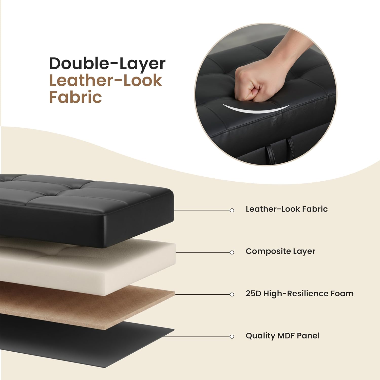 Simple Deluxe Ottoman with Storage Bench Chair, 28.5" L x 19.5" W x 17.5" H Foot Rest Stools with Synthetic Leather,Ottoman Storage Chest Box with Padded Seat for Bedroom, Living Room, Entryway,Black