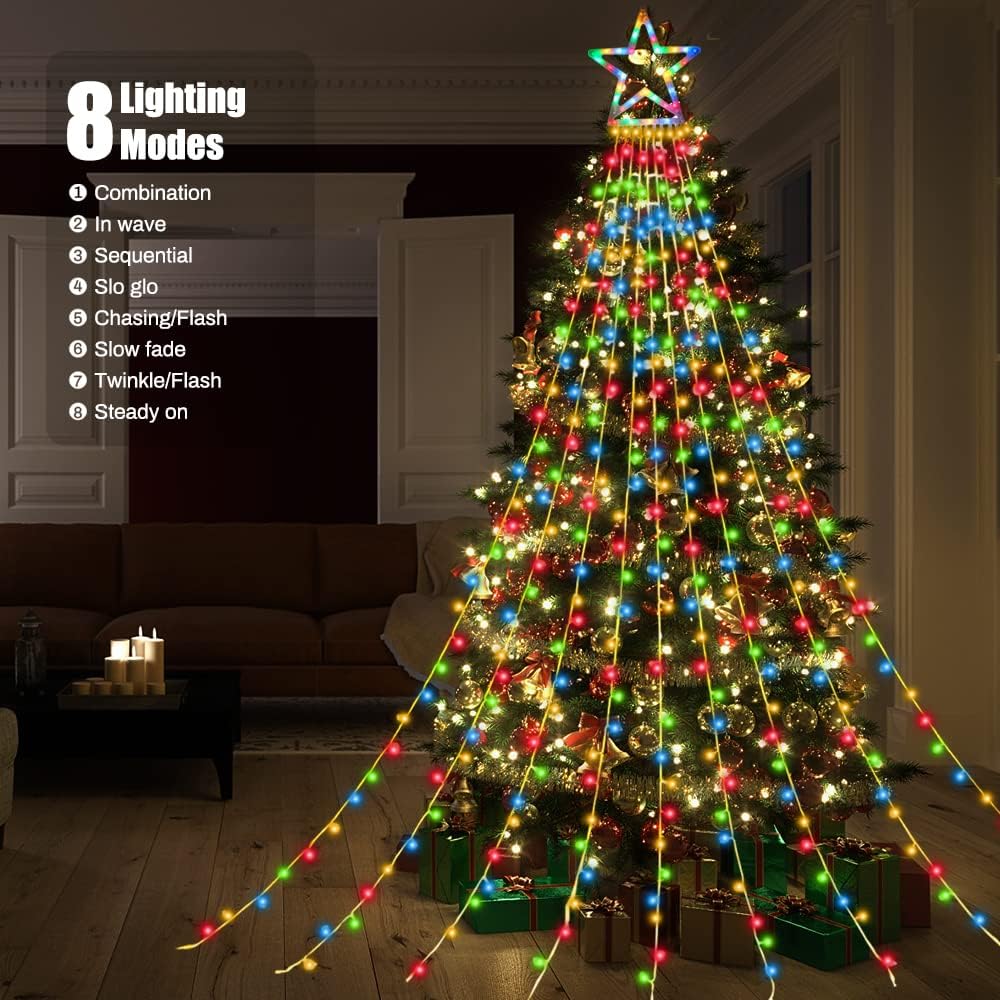 ZTX Christmas Outdoor Tree Light,Christmas Decorations Lights with 8 Lighting Modes,Waterfall Christmas Tree Lighting for Xmas,Halloween,Wedding,Party,New Year Gifts(Multicolor)