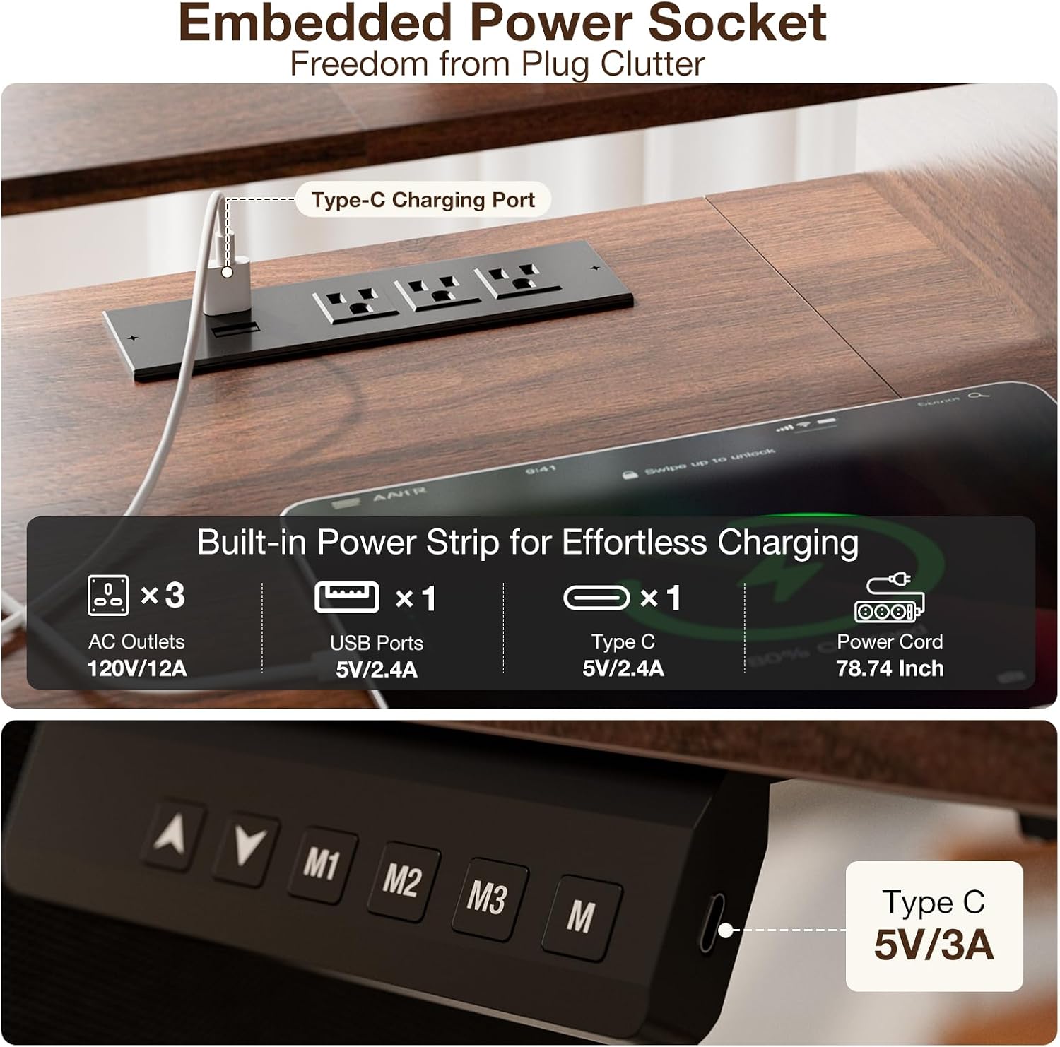 63x32″ Electric Standing Desk with 5 Drawers, Sit Stand Desk with Power Outlets, Monitor Shelf, RGB LED Lights and Cable Management, Height Adjustable 28.3"-47.2" for Home & Office, Walnut