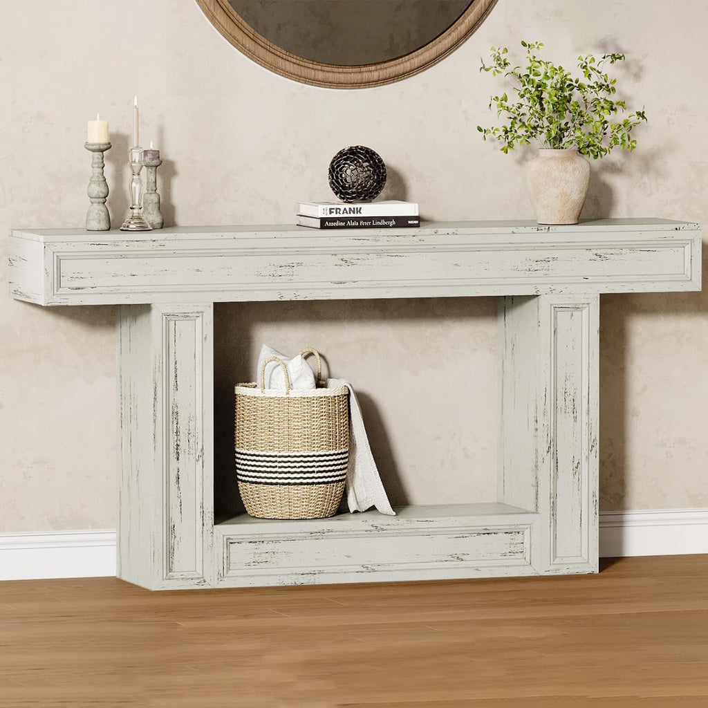 Rresyet 63" Console Table, 2-Tier Entryway Table with Sensor Lights, Coffee Table Behind The Sofa, with U-Shaped Base Suitable for Entryways, Living Rooms, Corridors, and Foyers(White)
