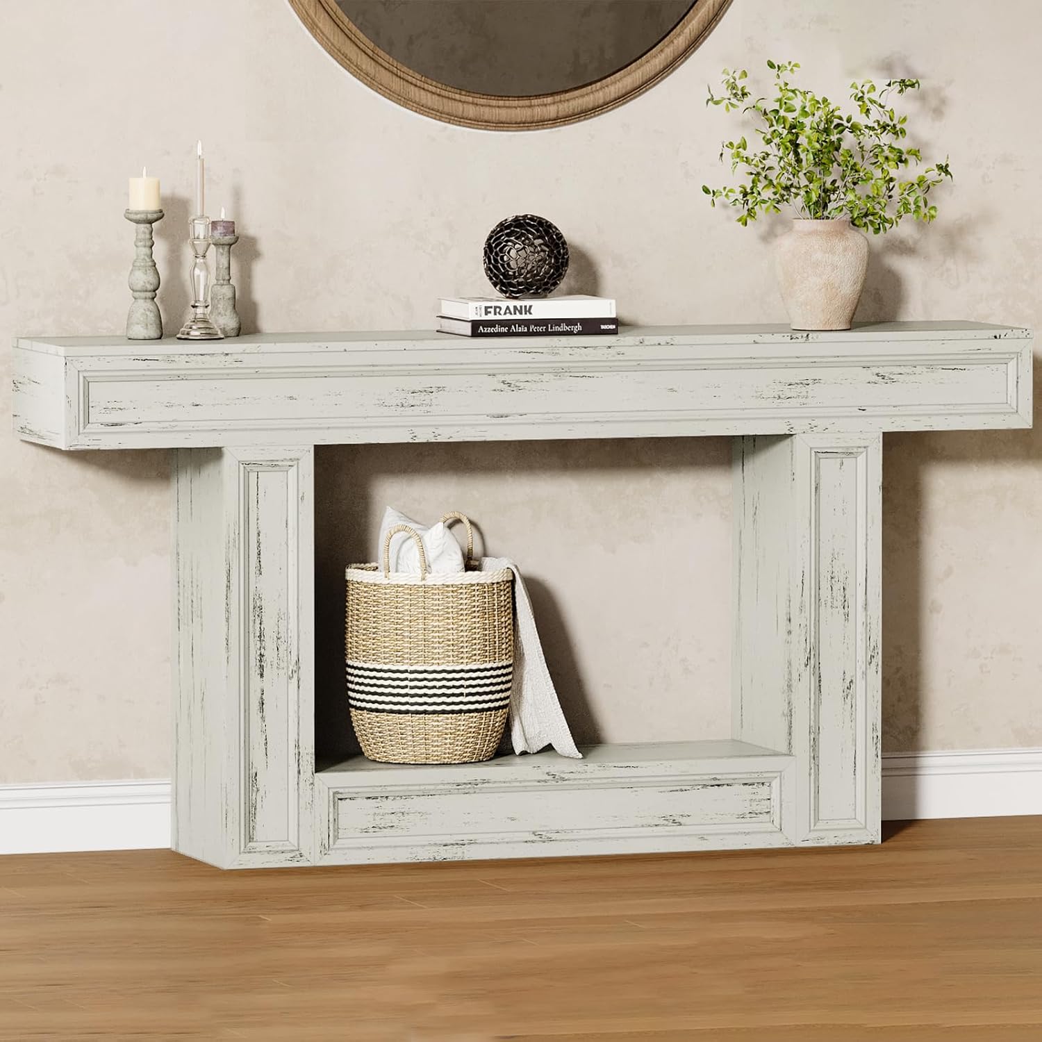 Rresyet 63" Console Table, 2-Tier Entryway Table with Sensor Lights, Coffee Table Behind The Sofa, with U-Shaped Base Suitable for Entryways, Living Rooms, Corridors, and Foyers(White)