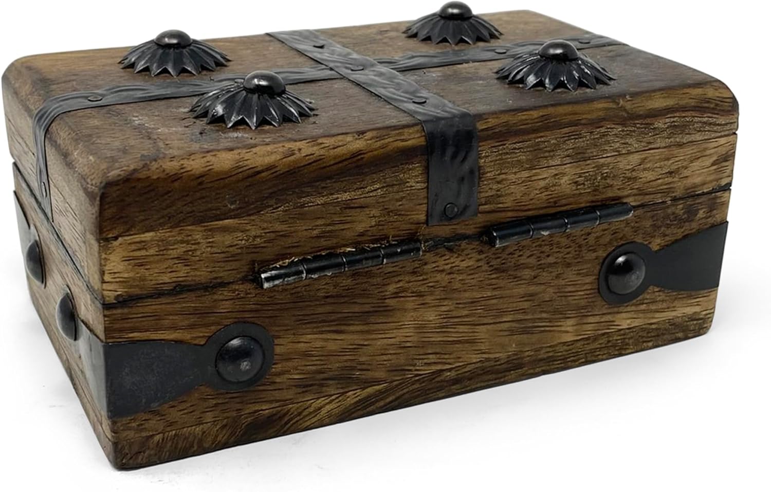 Nautical Cove Treasure Chest Wooden Box with Antique Iron Lock and Skeleton Key (X-Small 5 x 3 x 2) - Storage and Decor – Pirate Wooden Treasure Chest, Decorative Box with Hinged Lid,