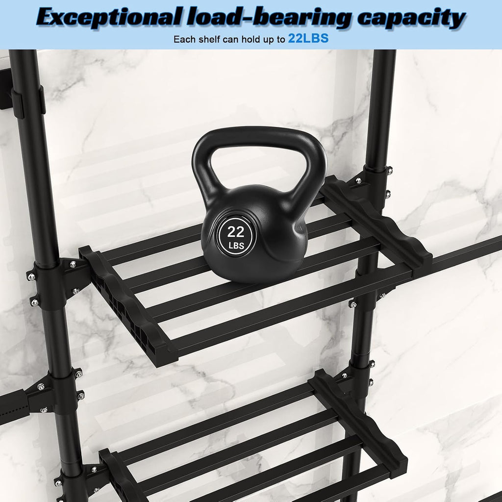 4-Tier Over The Toilet Storage Shelf, Adjustable Carbon Steel Bathroom Organizer, No Drill Tension Mount Freestanding Shelving Unit for Small Rooms, Space Saving Above Behind Toilet