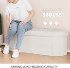B FSOBEIIALEO Ottoman with Storage for Living Room, Sherpa Folding Storage Ottoman Foot Rest, 43.3 Inches Collapsible Bedroom Bench White Cream