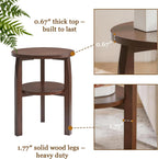 Round End Table, Solid Rubberwood 2-Tier Side Table with Open Storage Shelf, Small Accent Table for Living Room, Bedroom, Sofa Side and Small Spaces
